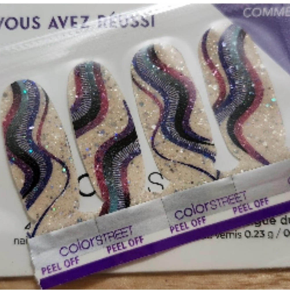 Color Street Glitter Wave Press-On Nails in Gold, Black, Purple, Pink, Teal